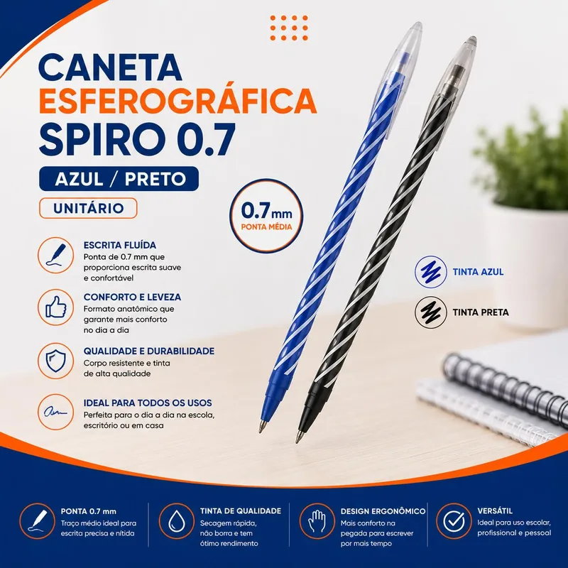 Caneta Esferofrafica Cis Spiro 0.7 Azul/preto (133770) Un