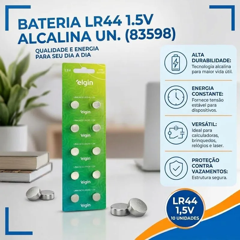 Bateria Elgin LR44 1,5V Alcalina Un. (83598)