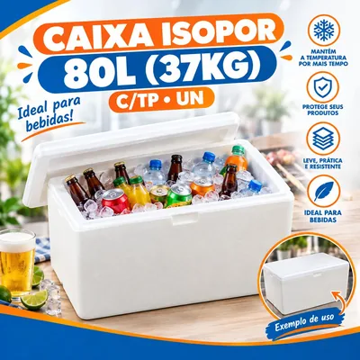 Caixa Isopor Alim 80L (37KG) C/tp Un