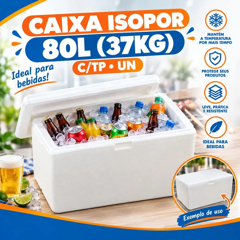 Caixa Isopor Alim 80L (37KG) C/tp Un