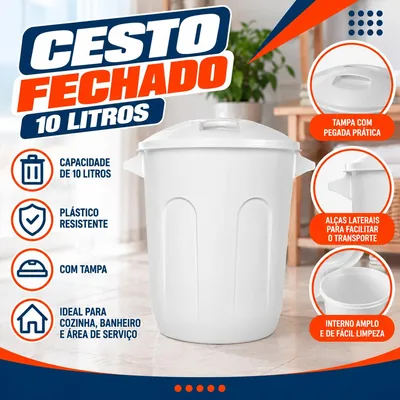 Cesto Fechado 10 Litros Jaguar Branco (0017)