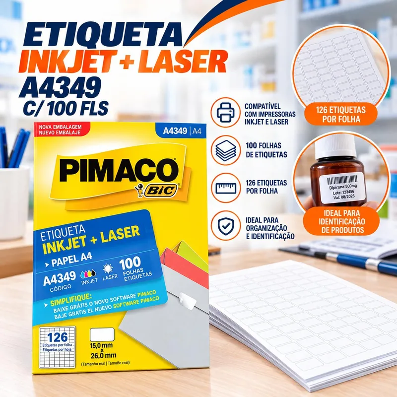 Etiqueta Inkjet+laser Pimaco A4349 C/100 Fls (consumo Farmacia)