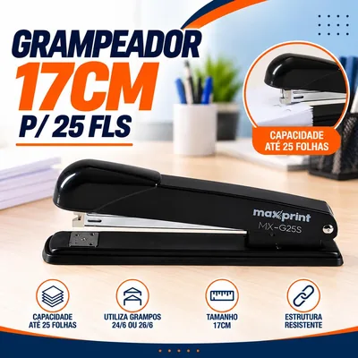 Grampeador Maxprint 17CM P/25 Fls Preto (162851)