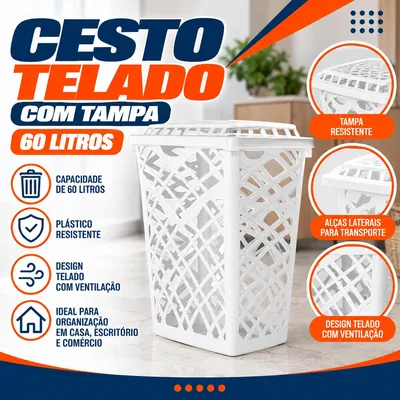 Cesto Telado com Tampa 60 Litros Jaguar Branco (0050)