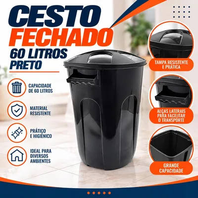 Cesto Fech 60 Litros Jaguar Preto (3079)