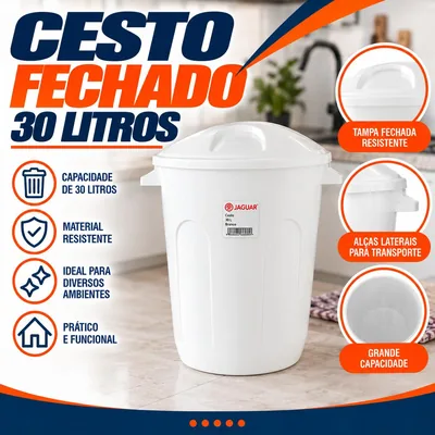Cesto Fechado 30 Lts Jaguar Branca (0090)