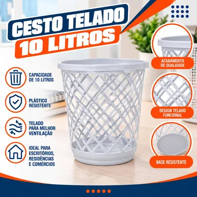 Cesto Telado 10 Litros Branco Jaguar (0508)