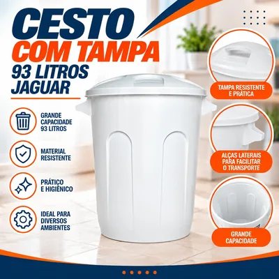 Cesto Fechado 93 Litros com Tampa Jaguar Branco (0737)