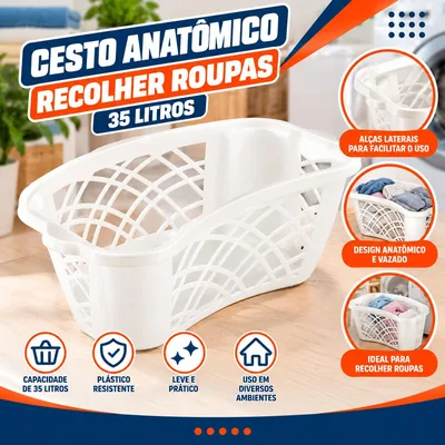 Cesto Anatomico Recolher Roupas 35L Branco Jaguar (1729)