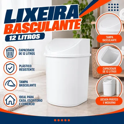 Lixeira Basc. 12 Lts Branca Jaguar (0018)