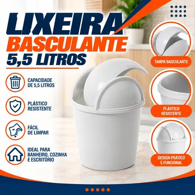 Lixeira Basc. 5,5 Lts Branca Jaguar (0020)