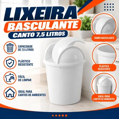 Lixeira Basc. Canto 7,5 Lts Branca Jaguar (0062)