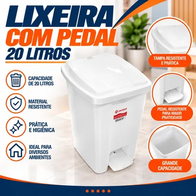 Lixeira com Pedal 20 Litros Branca Jaguar (1789)