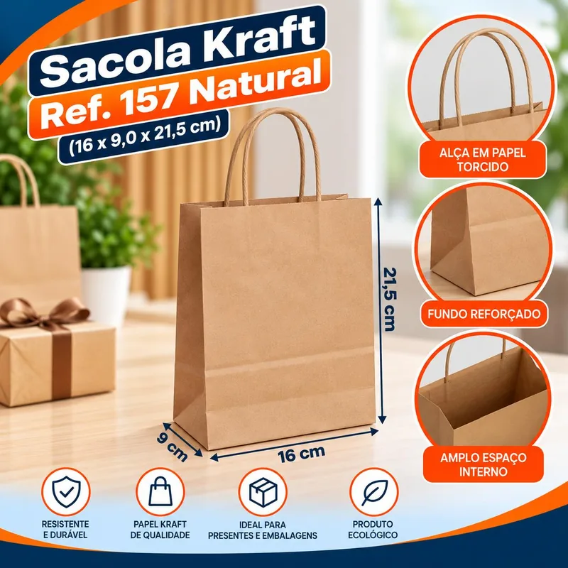 Sacola Kraft REF.157 (16X9,0X21,5) Natural Un
