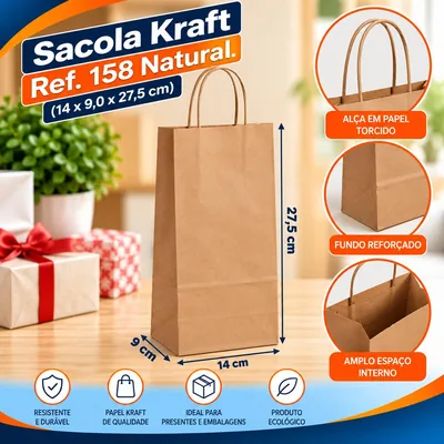 Sacola Kraft REF.158 (14X9,0X27,5) Natural Un