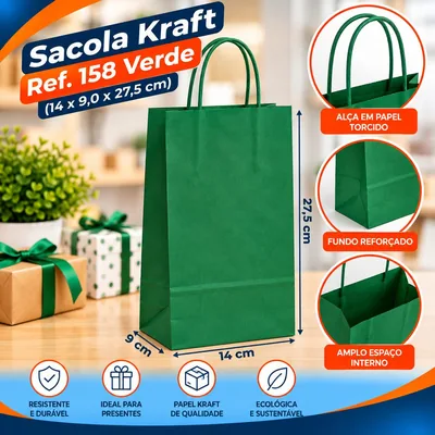 Sacola Kraft REF.158 (14X9,0X27,5) Verde Un