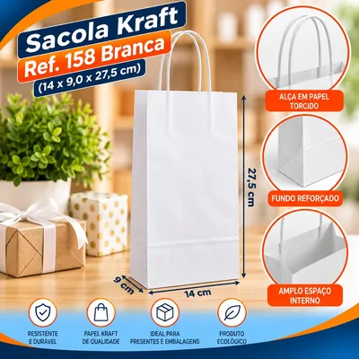 Sacola Kraft REF.158 (14X9,0X27,5) Branca Un