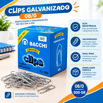 Clips Galvanizado 08/0 Bacchi c/ 500 Gr (COD.2757)