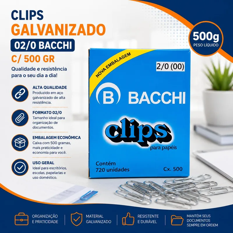 Clips Galvanizado 02/0 Bacchi c/ 500 Gr (6424)