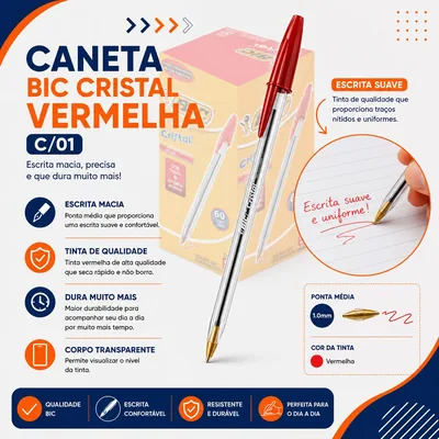 Caneta Esf.bic Cristal Vermelha c/ 01 (134)