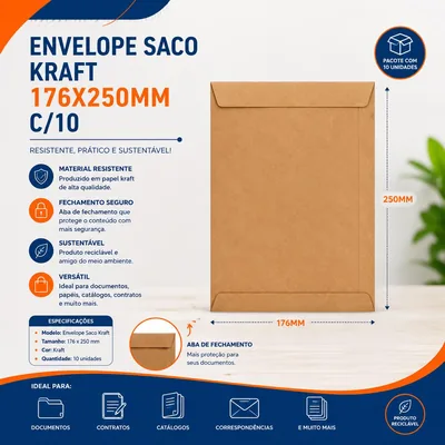 Envelope Saco Kraft 176X250 Skn 025 Scrity C/10