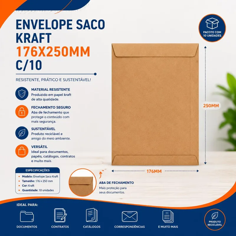 Envelope Saco Kraft 176X250 Skn 025 Scrity C/10
