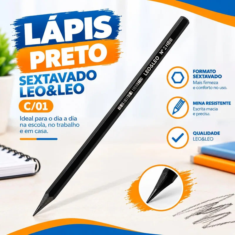 Lapis Preto Sextavado Leo&leo C/01