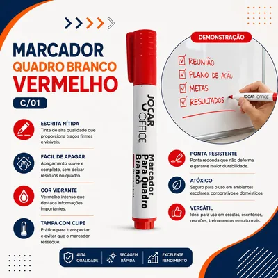 Marcador Quadro Branco Vermelho C/01 (133755)