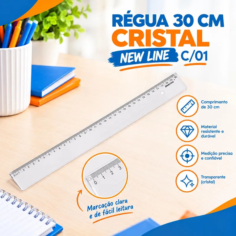 Regua 30 Cm Cristal New Line C/01 (83848)