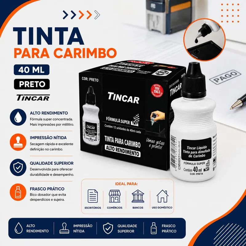 Tinta Carimbo 40 Ml Radex Tincar Preto C/01 (83649)