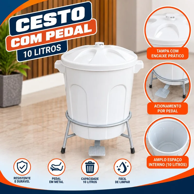 Cesto 010 Lt Branca C/pedal Ferro