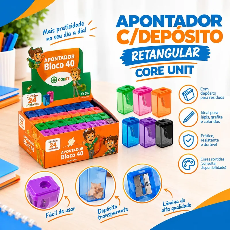 Apontador C/dep. Leo&leo 4531 Retangular Core Un