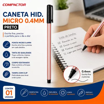 Caneta Hid. Compactor Micro 0.4MM Preto