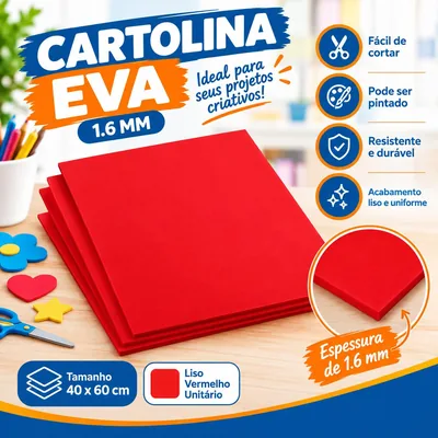 Cartolina Eva 1.6 40X60 Liso Vermelho Unit
