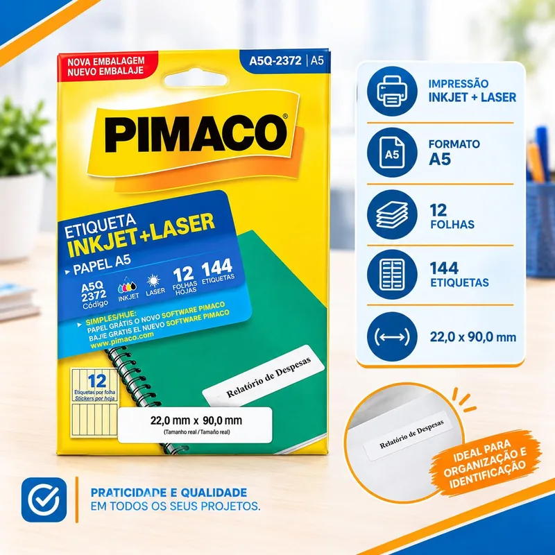 Etiqueta Inkjet+laser A5 12FLS Q-2372 Pimaco