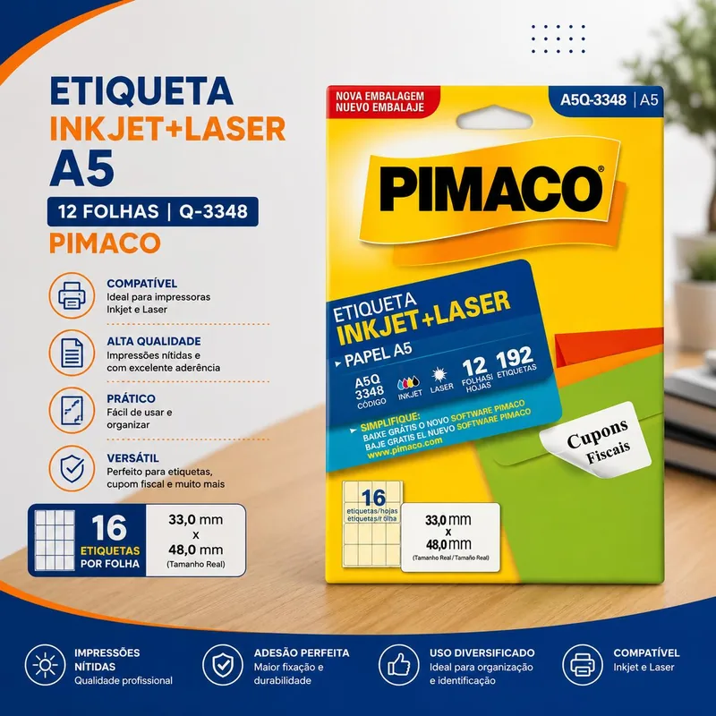 Etiqueta Inkjet+laser A5 12FLS Q-3348 Pimaco (11518)