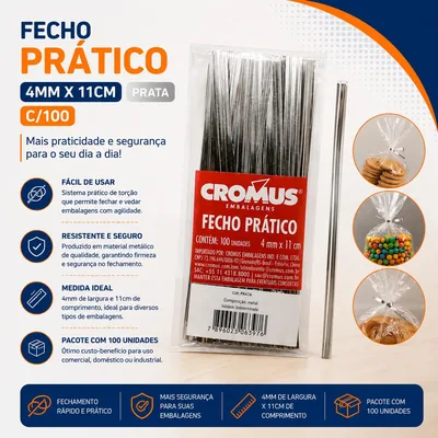 Fecho Pratico 4MMX11CM Cromus Prata C/100 (115840)