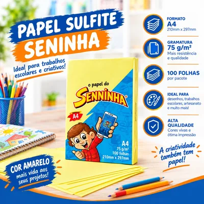 Papel Sulf. Seninha A4 Amarelo C/100 (64155)