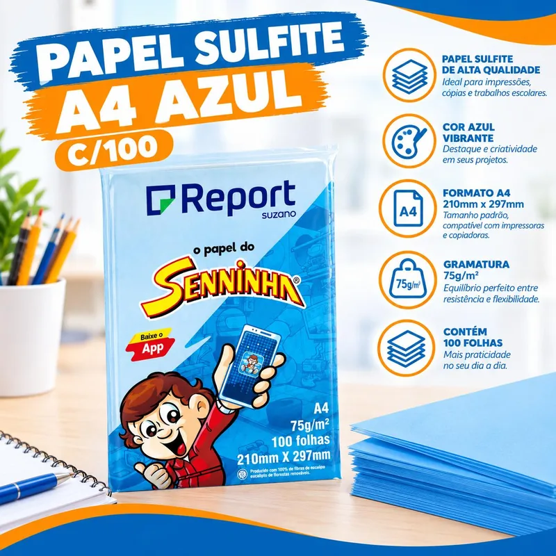 Papel Sulf. Seninha A4 Azul C/100