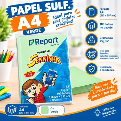Papel Sulf. Seninha A4 Verde C/100