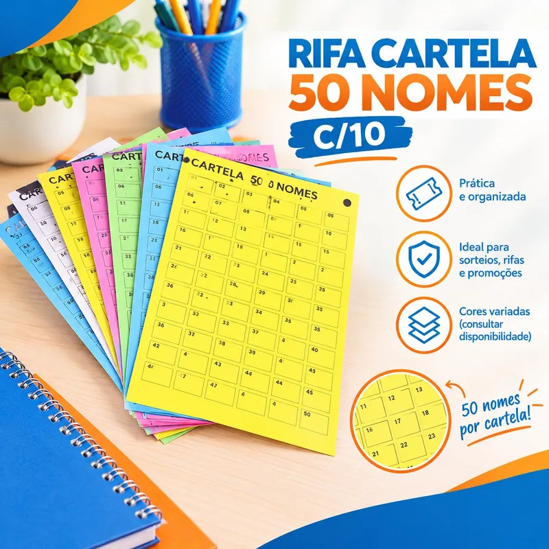Rifa Cartela 50 Nomes C/10