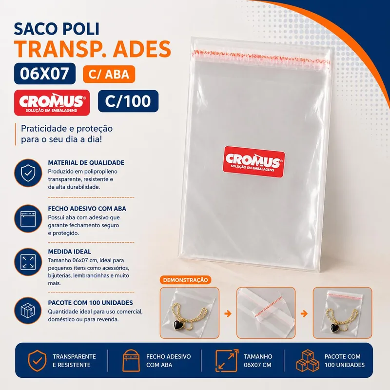 Saco Poli Transp. Ades 06X07 C/aba Cromus C/100 (79513)