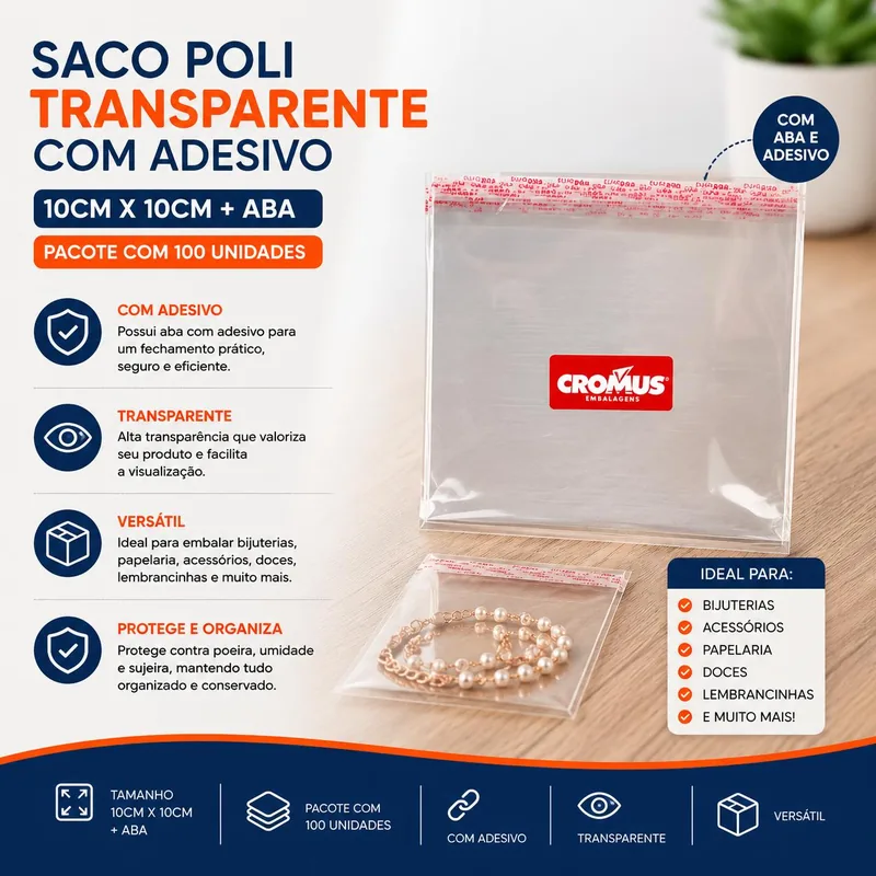 Saco Poli Transp. Ades 10X10 C/aba Cromus C/100 (112453)