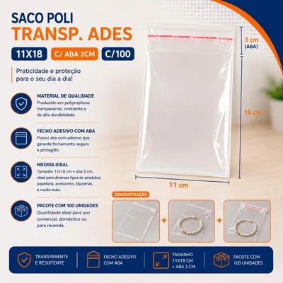 Saco Poli Transp. Ades 11X18 C/aba Cromus C/100