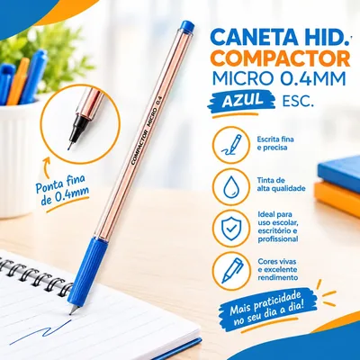 Caneta Hid. Compactor Micro 0.4MM Azul Esc (37022)
