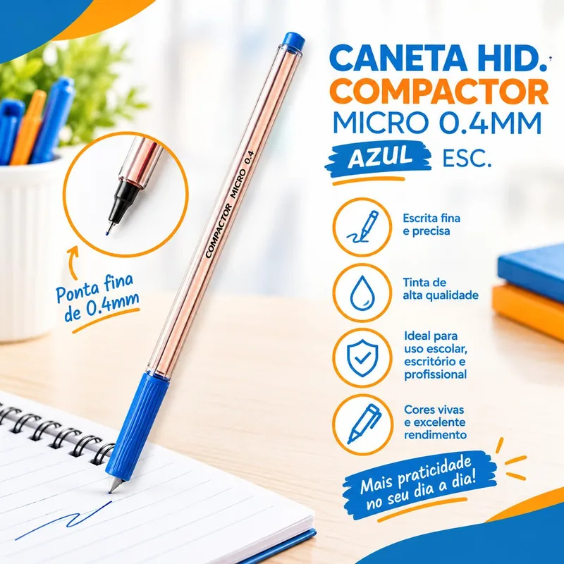 Caneta Hid. Compactor Micro 0.4MM Azul Esc (37022)