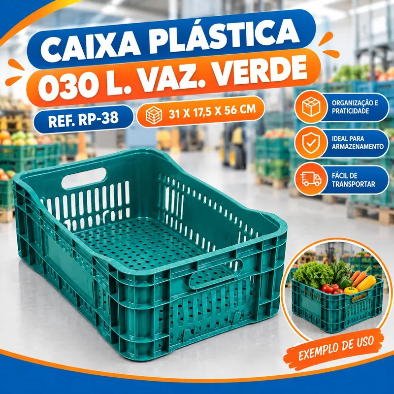 Caixa Plast. 030 L.vaz. Verde Ref. RP-38 (31X17,5X56)