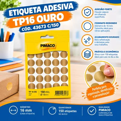 Etiq. Ades. TP16 Pimaco Ouro COD.43673 C/150