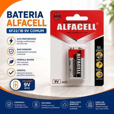 Bateria Alfacell 6F22/1B 9V Comum (37943)