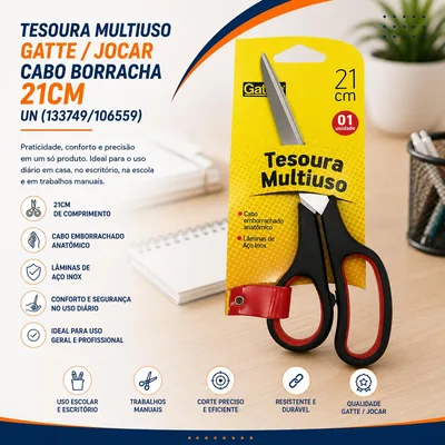 Tesoura Multiuso Gatte/jocar Cabo Borracha 21CM Un (133749/106559)